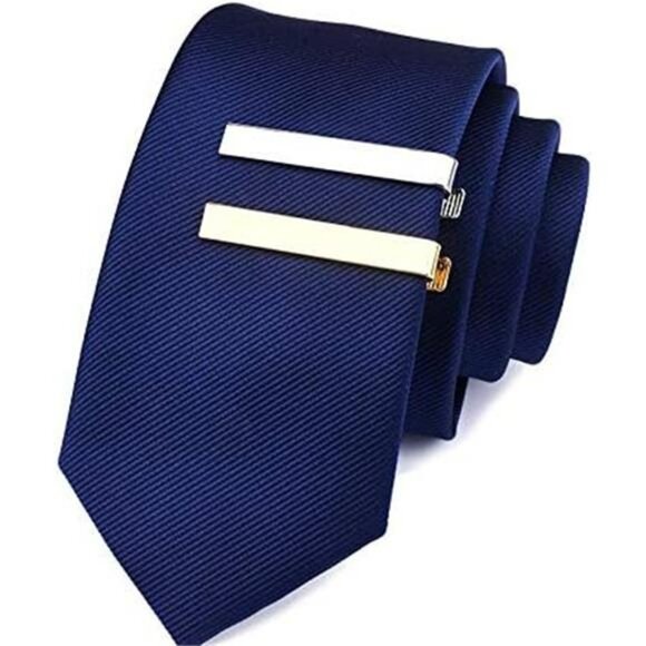 Men's tie clip set silver tie bar pin for business wedding formal neckties - Picture 3 of 4